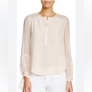 Rebecca Taylor Blush Silk Chiffon Tied Cuff Blouse